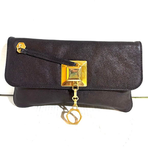 Zac Posen Black Clutch with Gold Hardware
